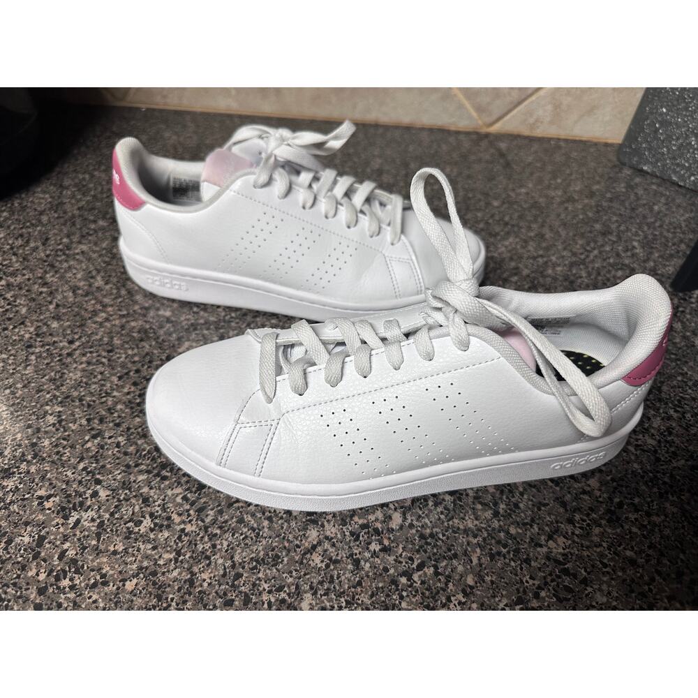 Adidas Advantage Court Sneakers White Pink Cloudfoam Women’s Size 8 - Picture 2 of 8